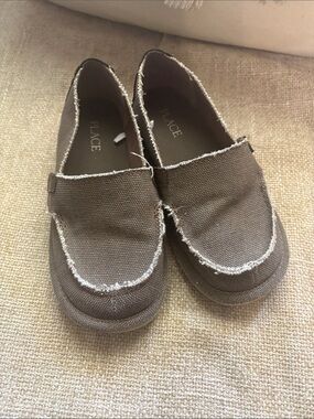 Boys Place Brown Canvas Slip-On Shoes with Frayed Trim